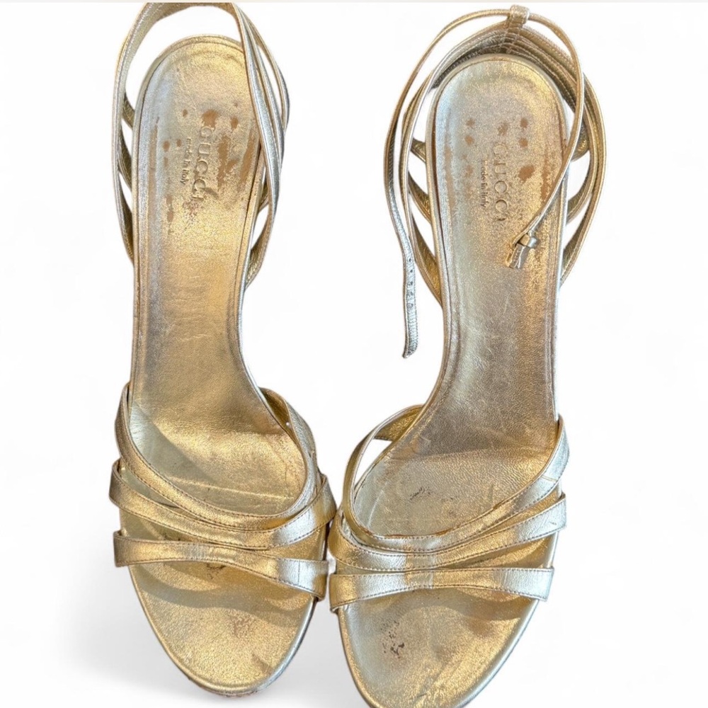 Vintage Gucci Gold Strappy Heels - Picture 2 of 8